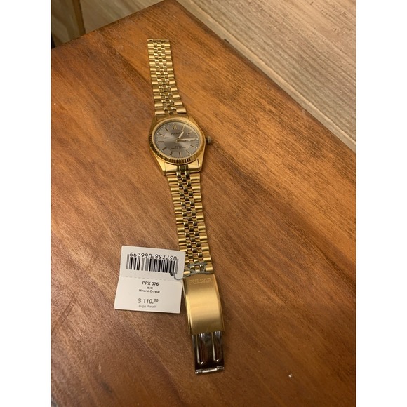 Men's Pulsar Watch PPX 076 Goldstone Band Mineral Crystal NWT Not Tested - Picture 1 of 6